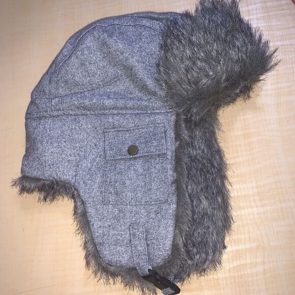 Trapper Aviator Ear-Flaps Hat Boys Big Kids Gray Pocket Faux-Fur Winter Cotton - Picture 14 of 16